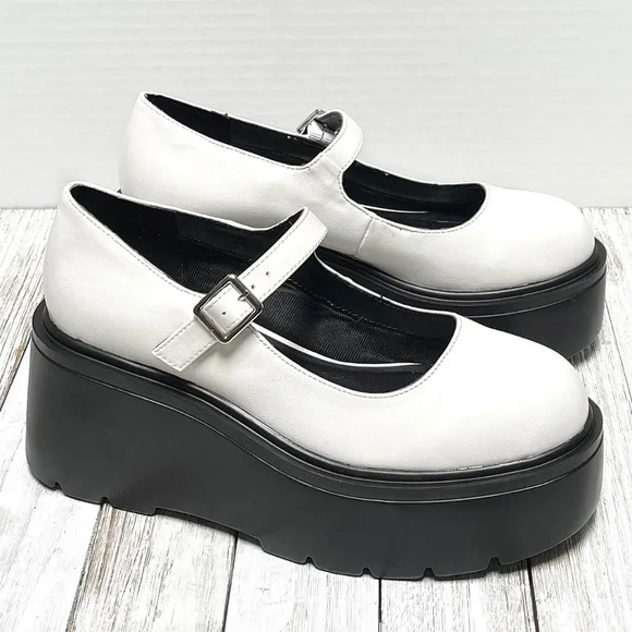 New White Platform Mary Jane Wedge Ballet Flats - Picture 5 of 7